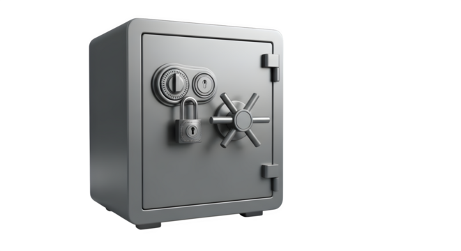 Secure steel safe 3d rendered isolated on transparent background