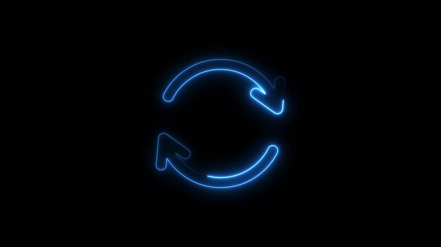 Animated glowing blue neon arrows rotating in a circle on a dark black background