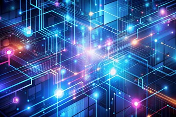 Fototapeta premium Abstract digital network glowing lines connections technology background