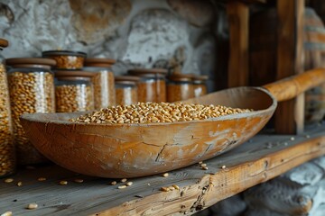 Carved wooden scoop for rural grain use high resolution picture