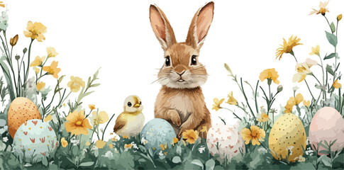 Happy Easterwatercolor card banner border with cut