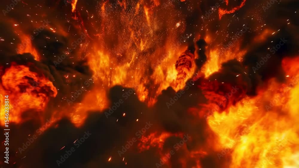 Poster fiery explosion and lava flow in dramatic highdefinition sequence