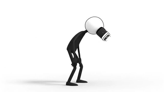 Stick Figure Bent Over Exploring with Vr Glasses in Black and White on White Background