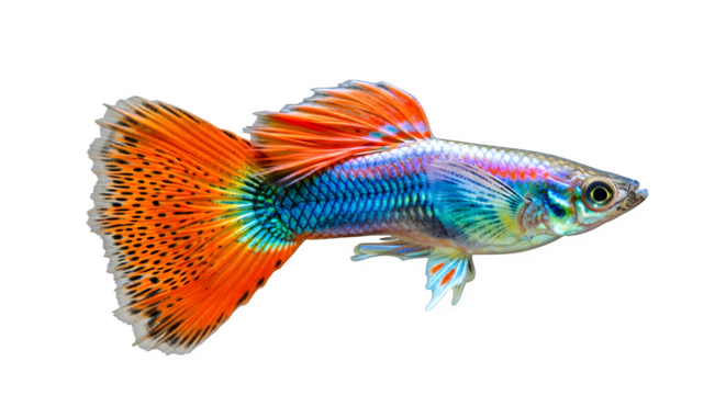 Colorful male guppy fish isolated on transparent background - Powered by Adobe