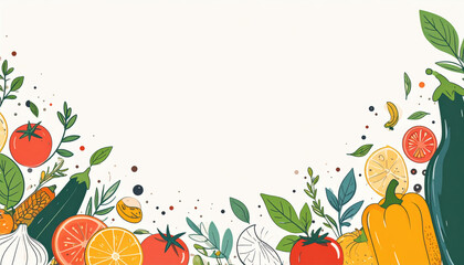Colorful arrangement of fresh vegetables and fruits clean white background, perfect for seasonal