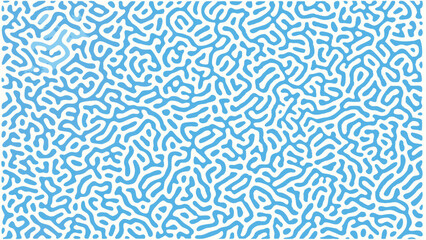 Blue and white abstract pattern featuring organic shapes and lines creating a complex and flowing design effect