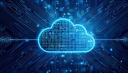 blue cloud shape formed with digital dots on circuit board tech background cyber security data protection data storage cloud computing network global connection innovative services data