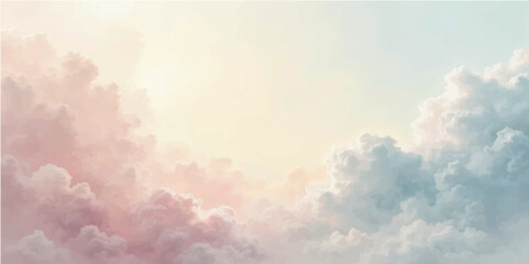 Blue sky with fluffy white clouds and bright sun rays © PIXEL RISE