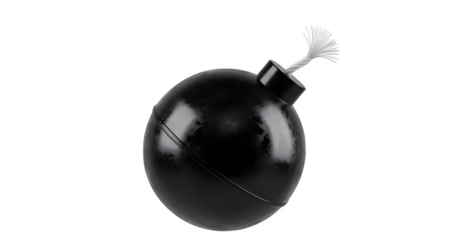 Cartoon bomb with burning fuse 3d rendered isolated on transparent background