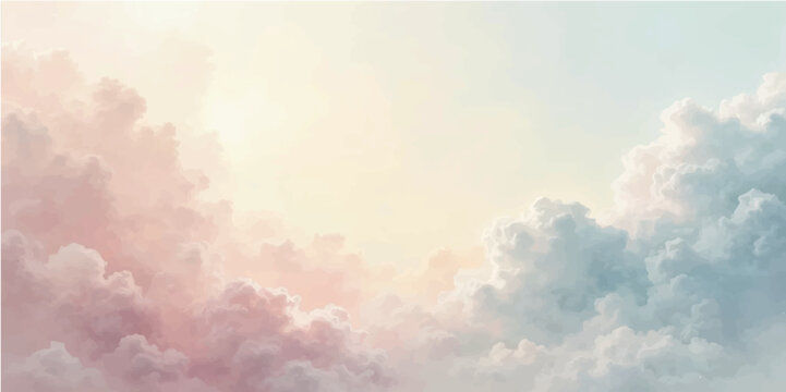 Blue sky with fluffy white clouds and bright sun rays