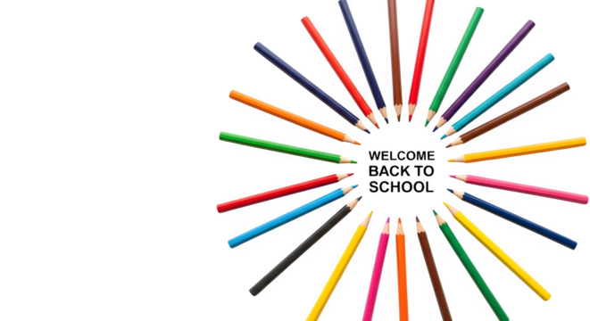 Colorful pencils in a radial burst isolated on transparent background