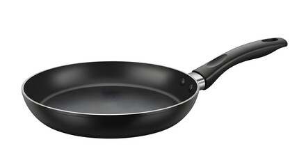 Black non-stick frying pan 3d rendered isolated on transparent background