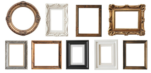 Variety of decorative picture frames in different shapes and designs