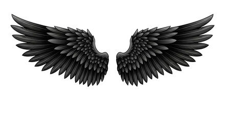 Naklejka premium Black feathered wings, 3d rendered isolated on transparent background