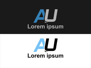 Fototapeta premium Blue and Gray A U Letters Logo Design on Black and White Backgrounds V E C T O R Lorem Ipsum Text Included