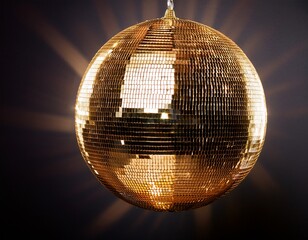 Obraz premium reflective gold disco sphere shining vibrantly against a dark background