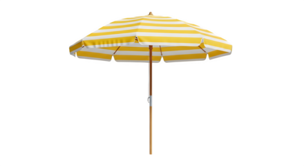 Yellow and white striped beach umbrella 3d rendered isolated on transparent background