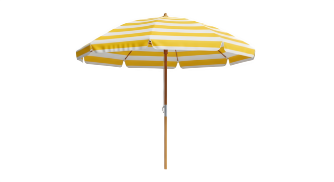 Yellow and white striped beach umbrella 3d rendered isolated on transparent background