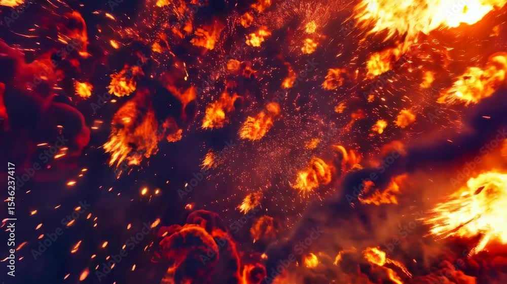 Poster intense fiery explosion sequence capturing epic fireball bursts and dynamic flames