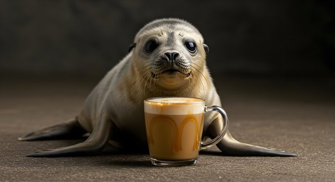Seal, Pup, Baby seal, Seal Pup Enjoying a Caramel Latte