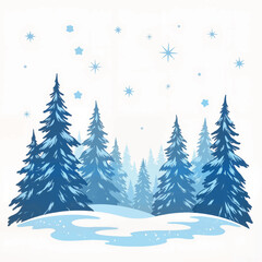 Obraz premium Shimmering stars above frosty trees in winter landscape, holiday spirit