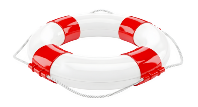 Red and white life preserver 3d rendered isolated on transparent background