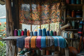 Colorful threads in creative workspace setting high resolution picture