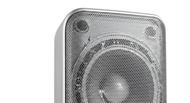 Silver speaker grill detail 3d rendered isolated on transparent background