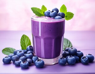 blueberry smoothie in glass fresh fruit healthy drink vibrant purple food photography recipe illustration © Emily
