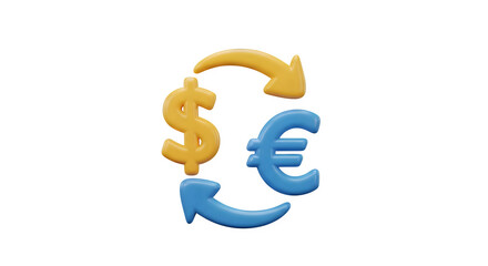 Currency exchange, dollar to euro 3d rendered isolated on transparent background