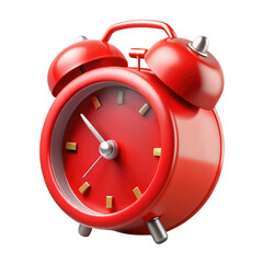 Red classic alarm clock isolated on transparent background