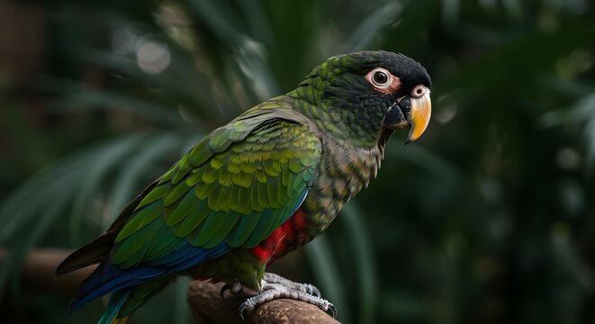 Parrot, Green parrot, Bird, Profile of a Green Parrot on a Branch