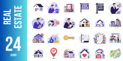 Fototapeta premium Real estate icons illustrating various property-related concepts 