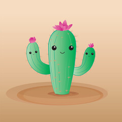cartoon cactus illustration in kawaii style