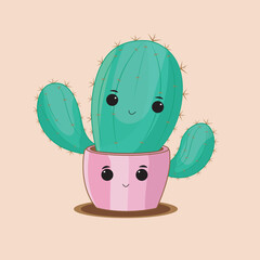 cartoon cactus illustration in kawaii style