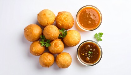 Studio Shot of Pani Puri with Spiced Water and Tamarind Chutney