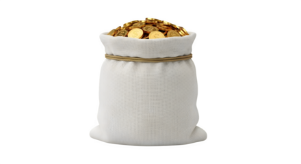 Bag of gold coins 3d rendered isolated on transparent background