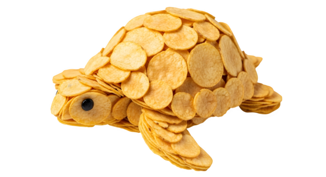 Turtle made of potato chips isolated on transparent background