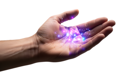Galaxy in open palm 3d rendered isolated on transparent background