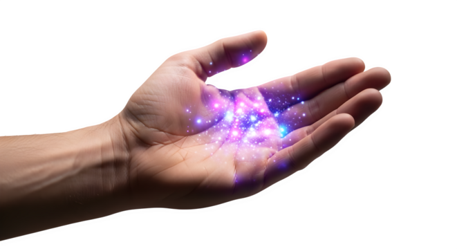 Galaxy in open palm 3d rendered isolated on transparent background