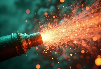 The industrial light splattered with sparks