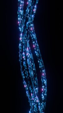 Vertical Seamless loop. Glowing Digital Data Cables with Flowing Binary Code Representing High-Speed Internet, Connectivity, and Futuristic Network Infrastructure. Technology background