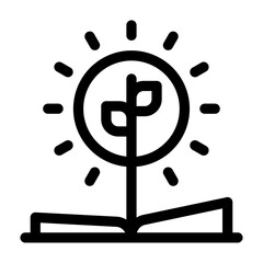 icono de libro abierto con planta. Crecimiento, aprendizaje ecológico y conocimiento sostenible. planta brotando de un libro. Ilustración vectorial