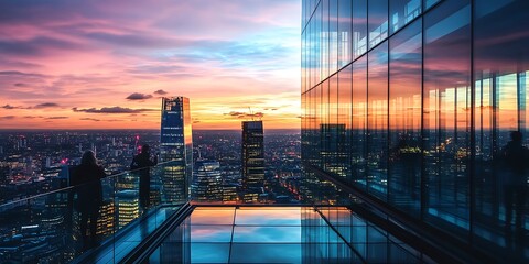 Stunning Cityscape at Sunset Panoramic View from Modern Skyscraper