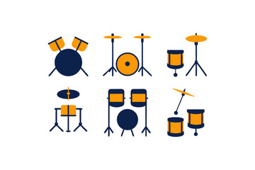 different drum set icon sets on white 