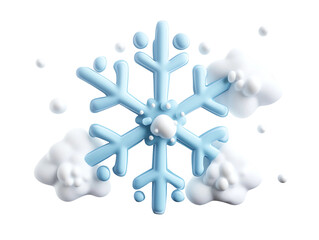 3D Rendered Blue Snowflake with Snow on Transparent Background