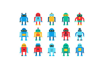 different robot icon sets on white background  