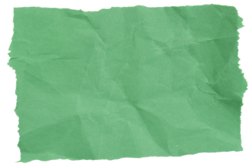 Green construction paper ripped and crumpled rectangle isolated on white