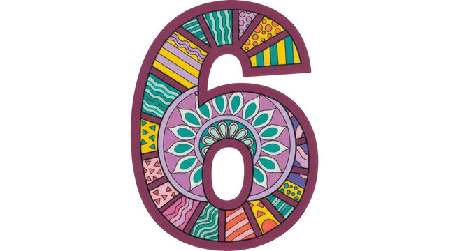 Isolated Number 6 with Colorful Patterns