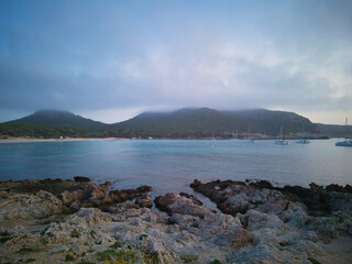 View of the eastern mountain range of Mallorca from Cala Agulla